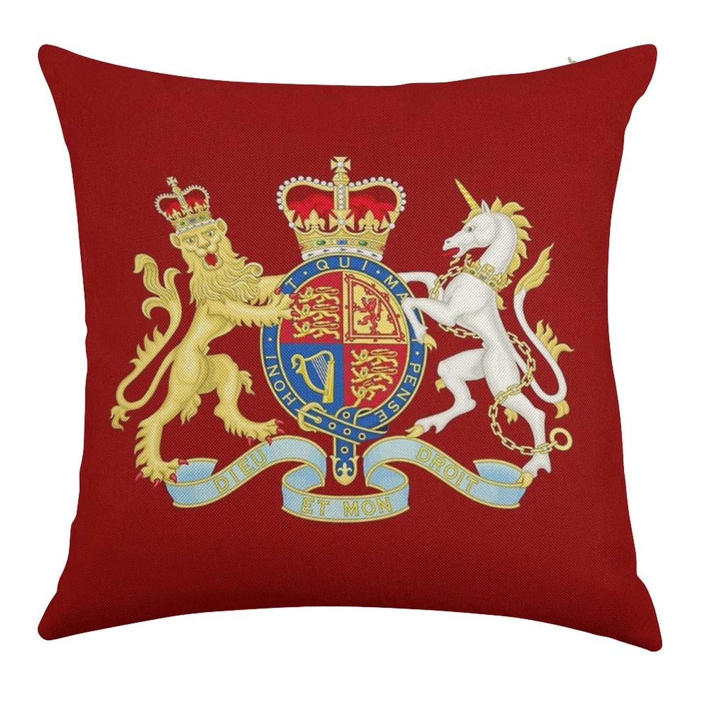 Royal Coat of Arms of The United Kingdom Linen Throw Pillow Cover