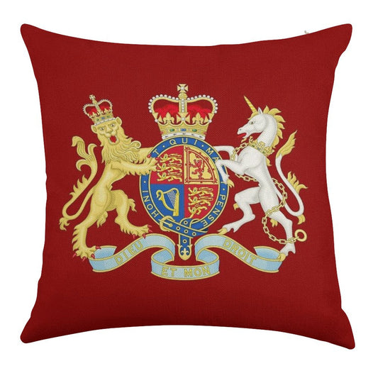 Royal Coat of Arms of The United Kingdom Linen Throw Pillow Cover