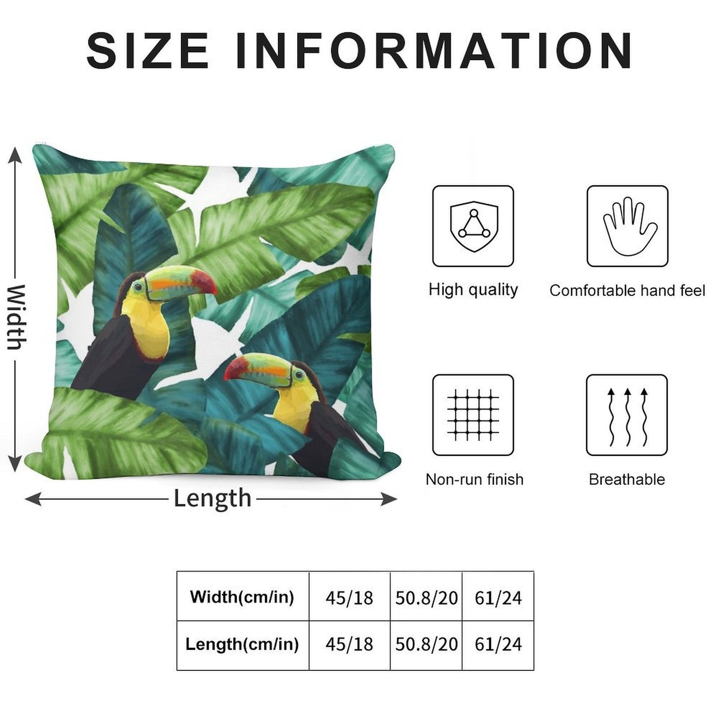 Toucans Tropical Banana Leaves Pattern Soft Anti-Pilling Throw Pillow