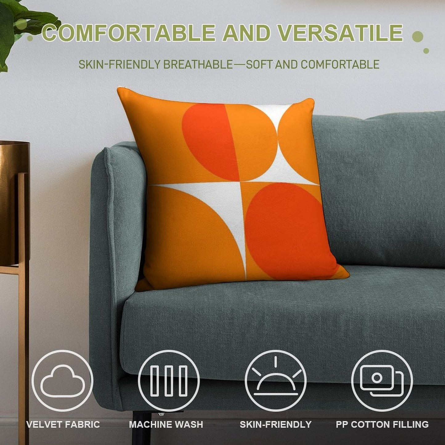 Orange Bauhaus Soft Gift Ready Throw Pillow