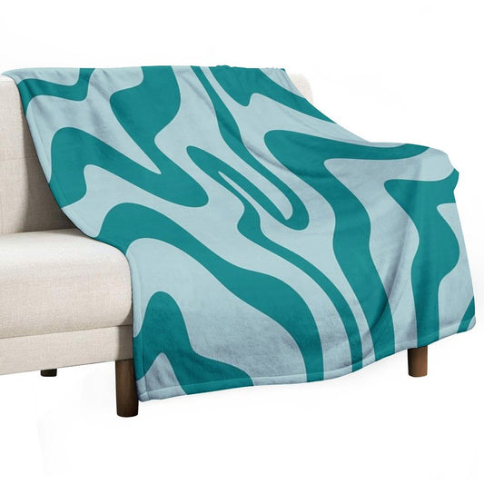 Aesthetic Modern Teal Swirl, Retro Abstract Vibes Throw Blanket