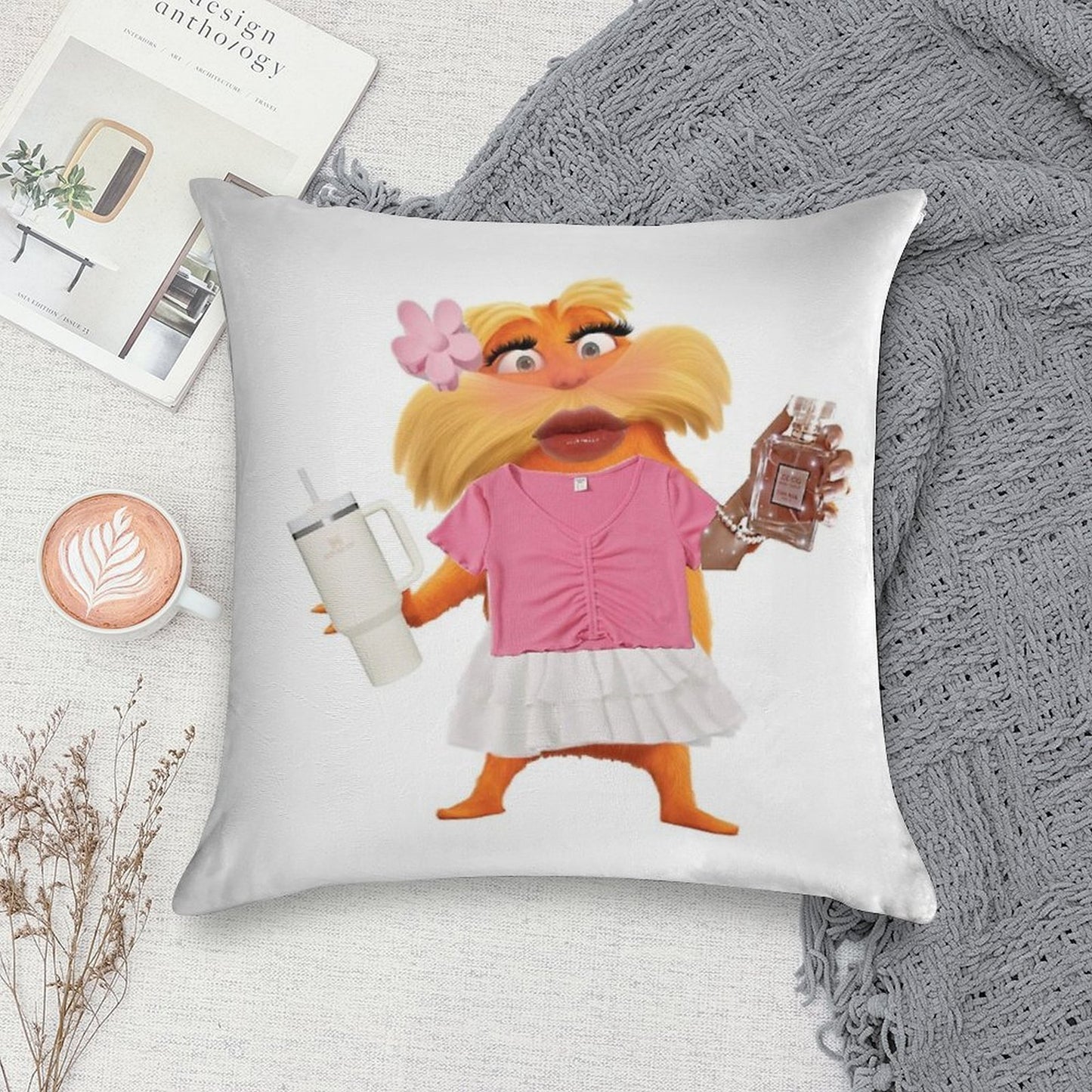 Preppy Lorax Soft Home Decor Throw Pillow
