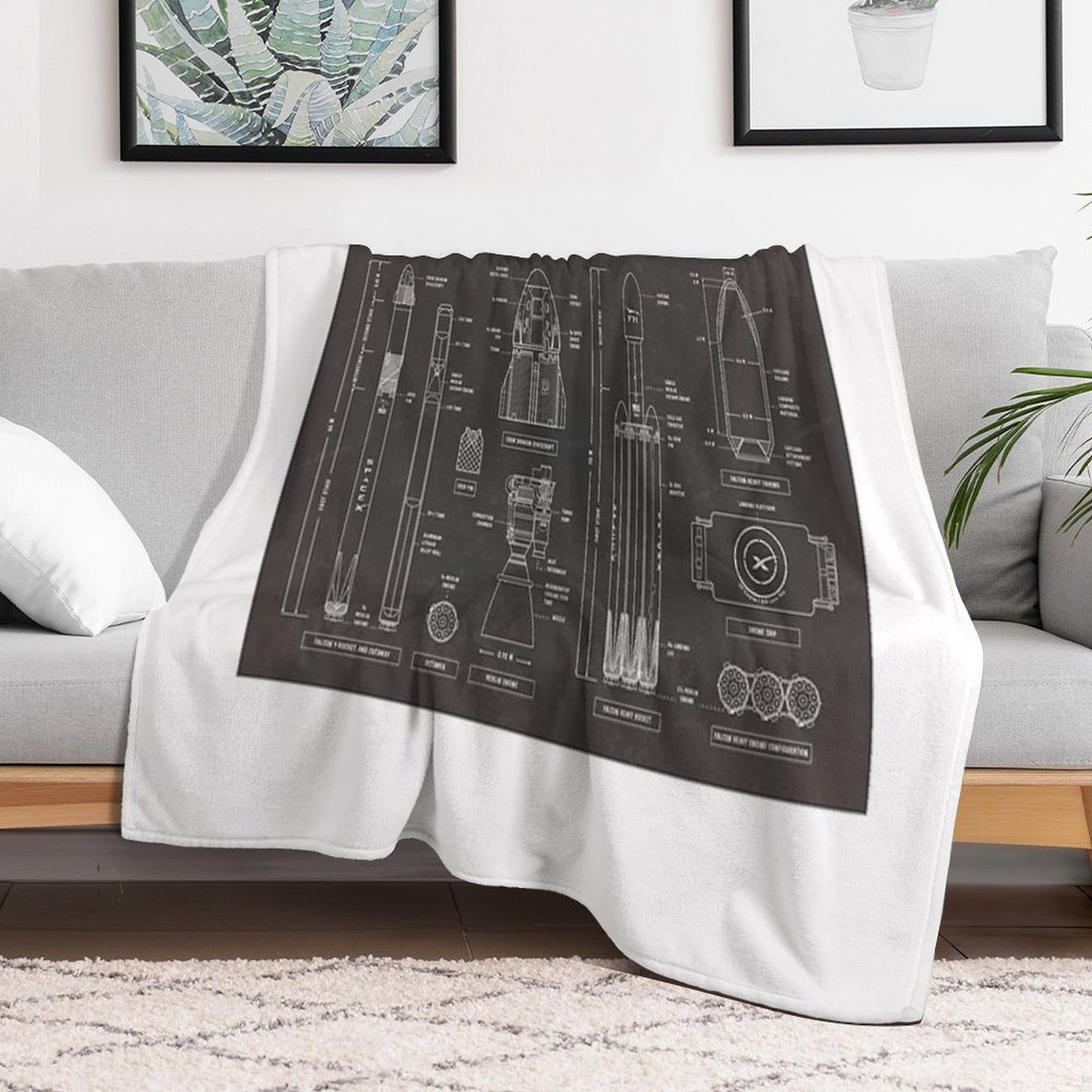 SPACEX Falcon 9 & Falcon Heavy (Blackboard) Throw Blanket