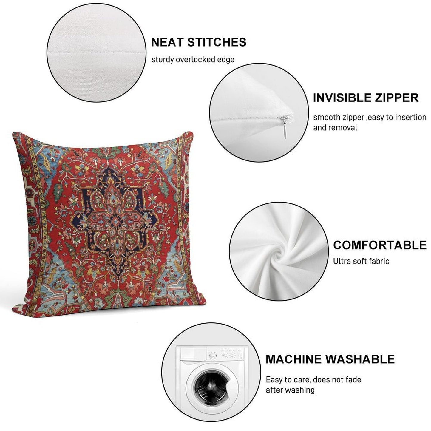 Heriz Persian Carpet Print Soft Luxury Feel Throw Pillow