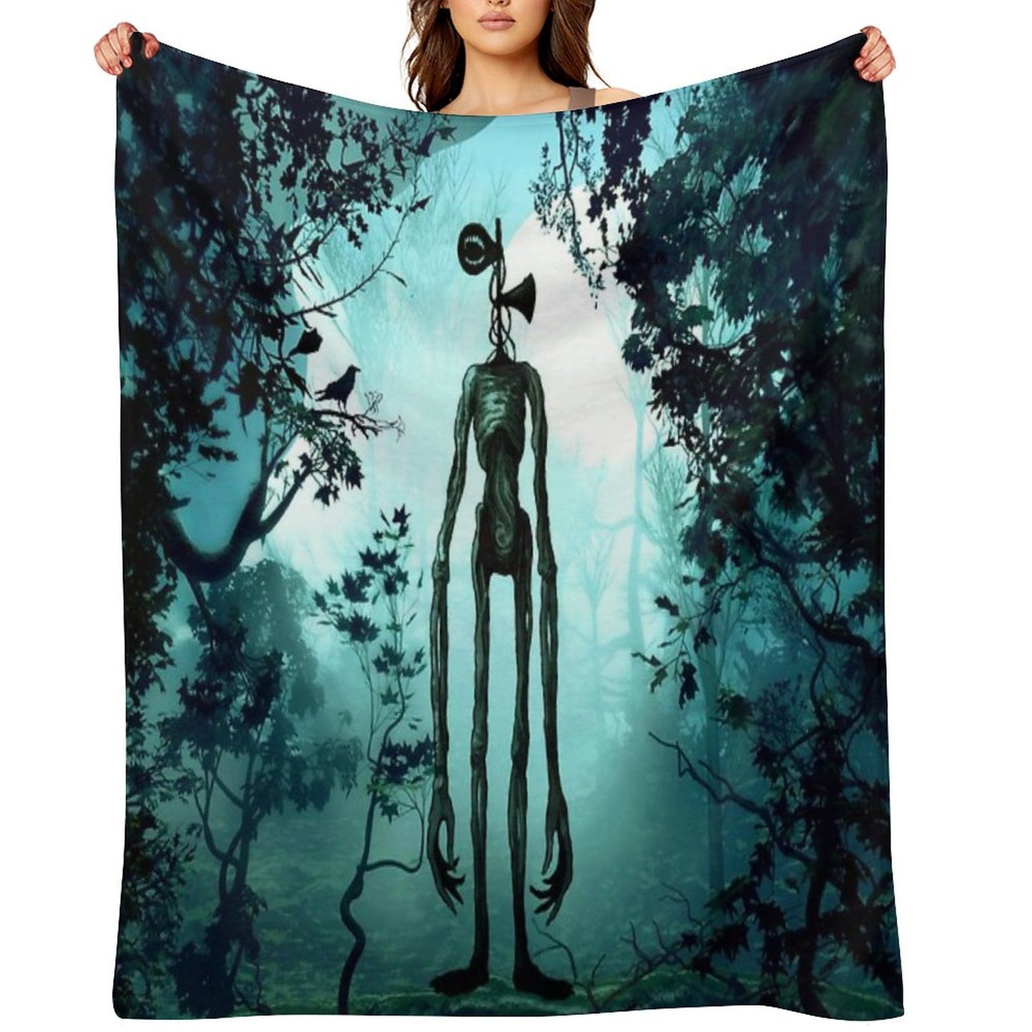 Siren Head in Horror Background Throw Blanket