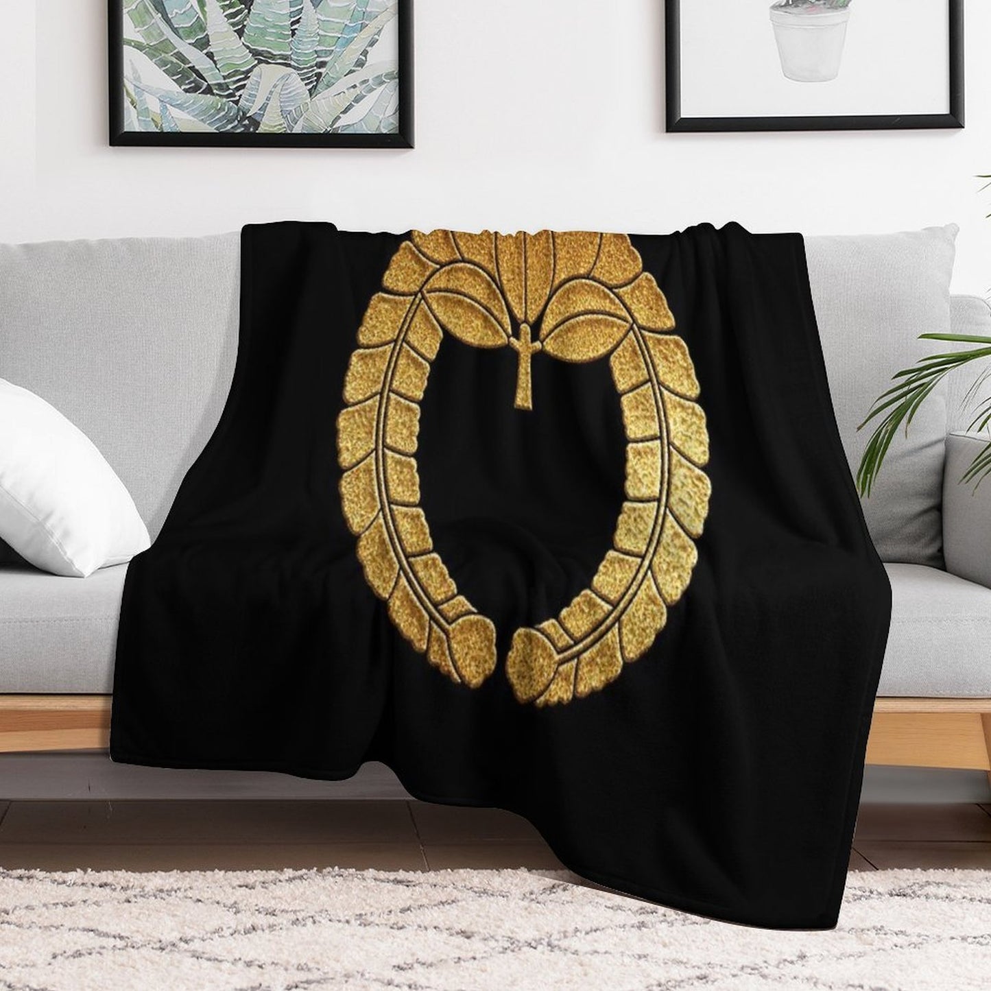 Sagari Fuji Kamon in Gold Seal Throw Blanket