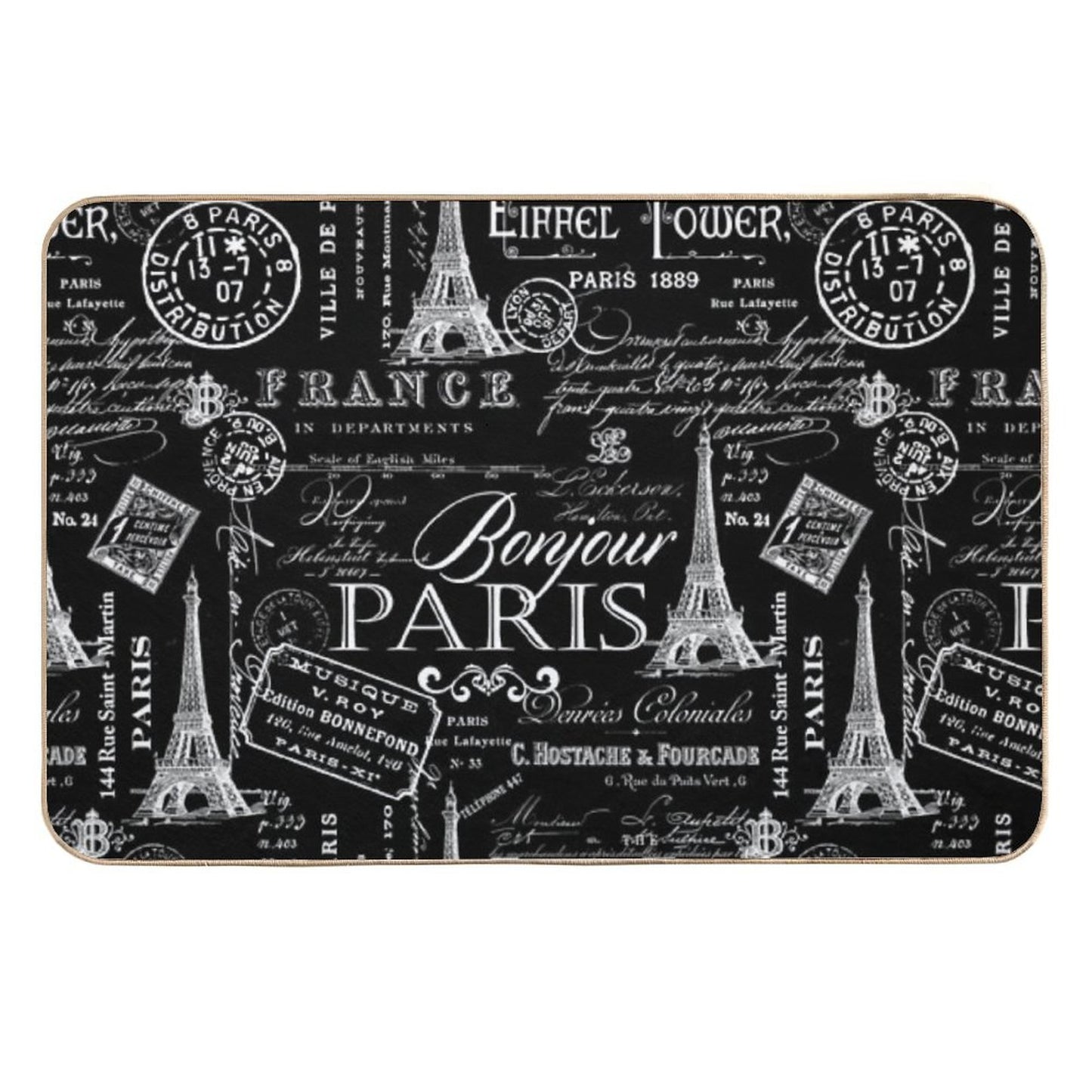 Vintage Paris French Lifestyle With Eiffel Tower Black And White Allover Pattern Rapid-Drying Bath Mat