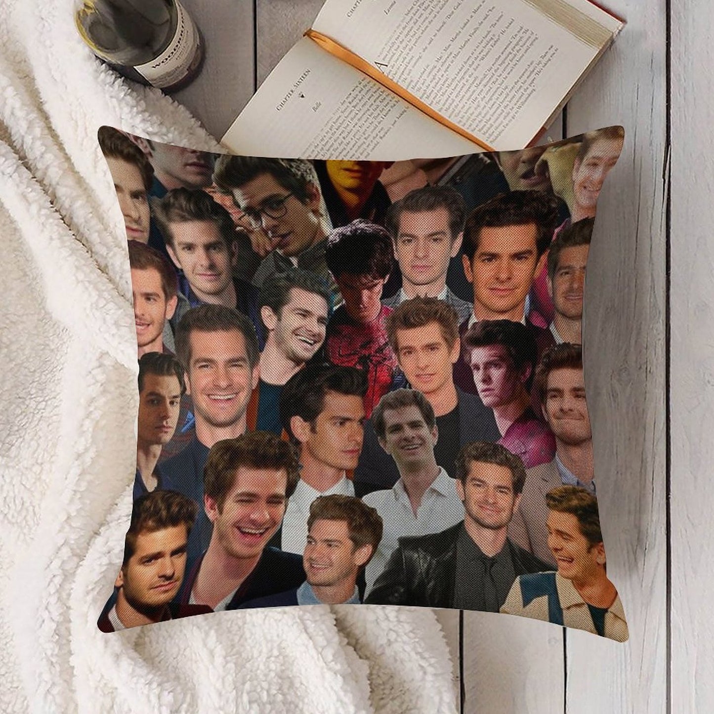 Andrew Garfield Photo Collage Linen Throw Pillow Cover