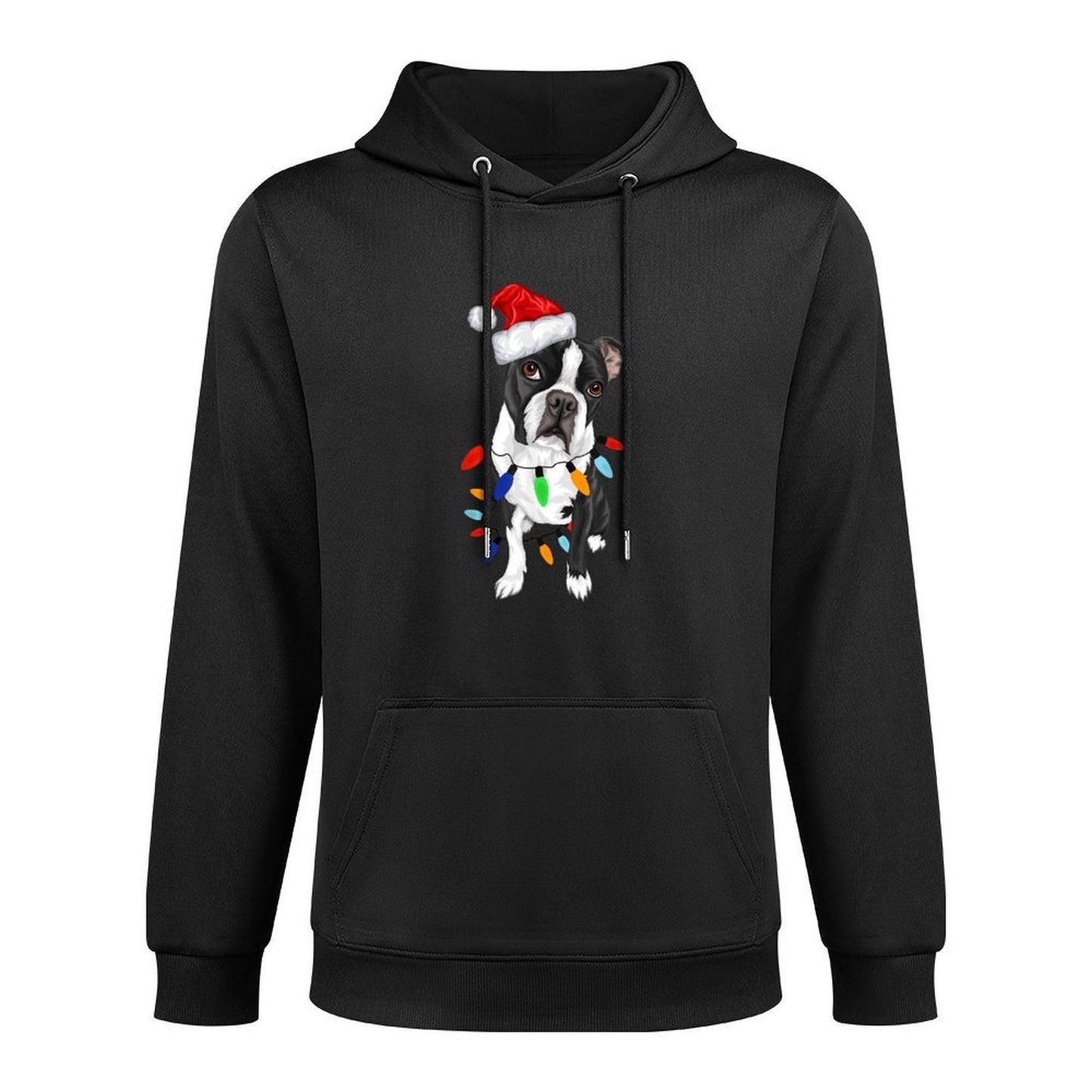 Boston Terrier Santa Christmas Lights Xmas Dog Lover Gift Men Women Kids Kangaroo Pocket Hoodie