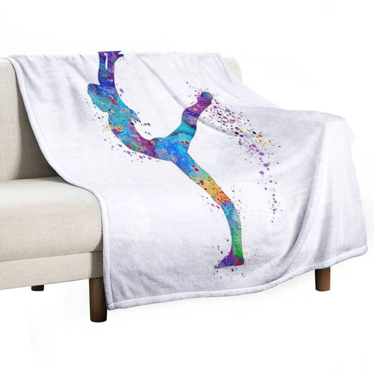 Girl Gymnastics Watercolor Silhouette Throw Blanket