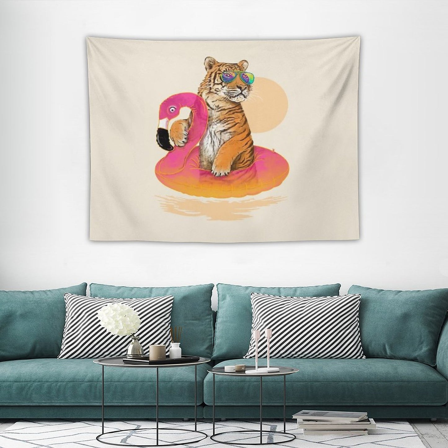 Chillin, Flamingo Tiger Tapestry