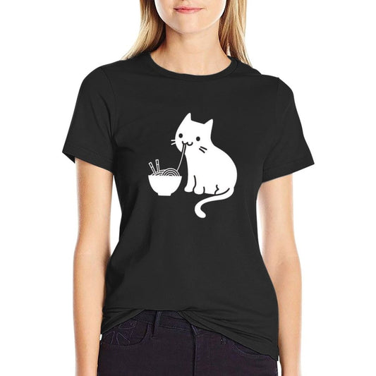 Cute Cat Eating Ramen Durable T-Shirt