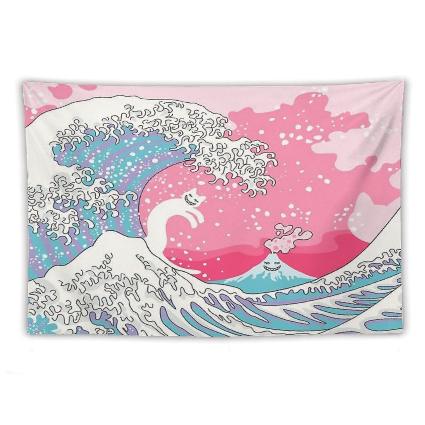 Psychodelic Bubblegum Kunagawa Surfer Cat Tapestry