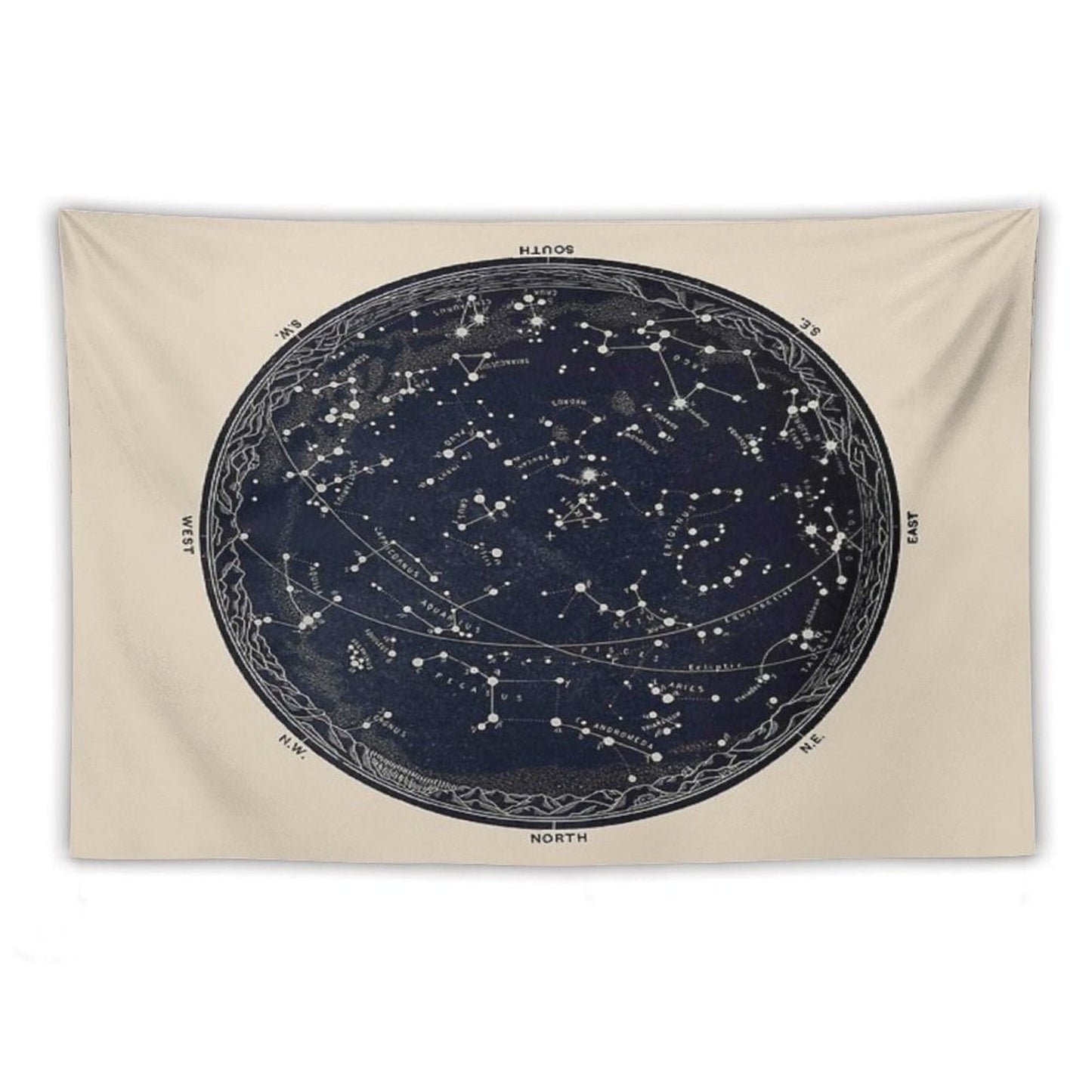 Antique Map of The Night Sky, 19th Century Astronomy Tapestry