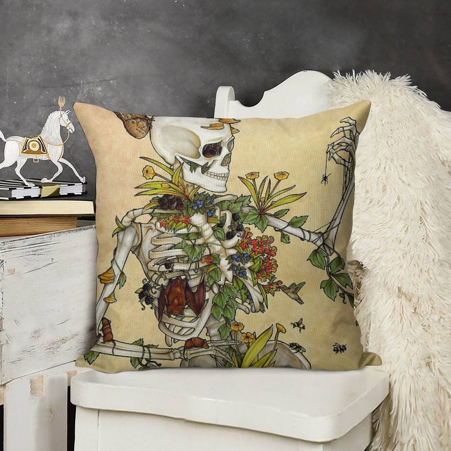 Bones And Botany Linen Throw Pillow Cover