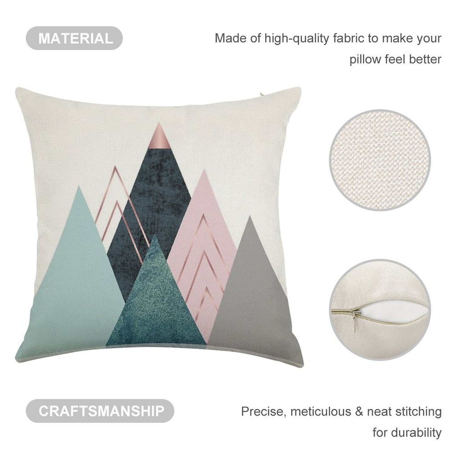 Abstract Minimalist Mountain - Pink, Teal And Blue Linen Throw Pillow Cover