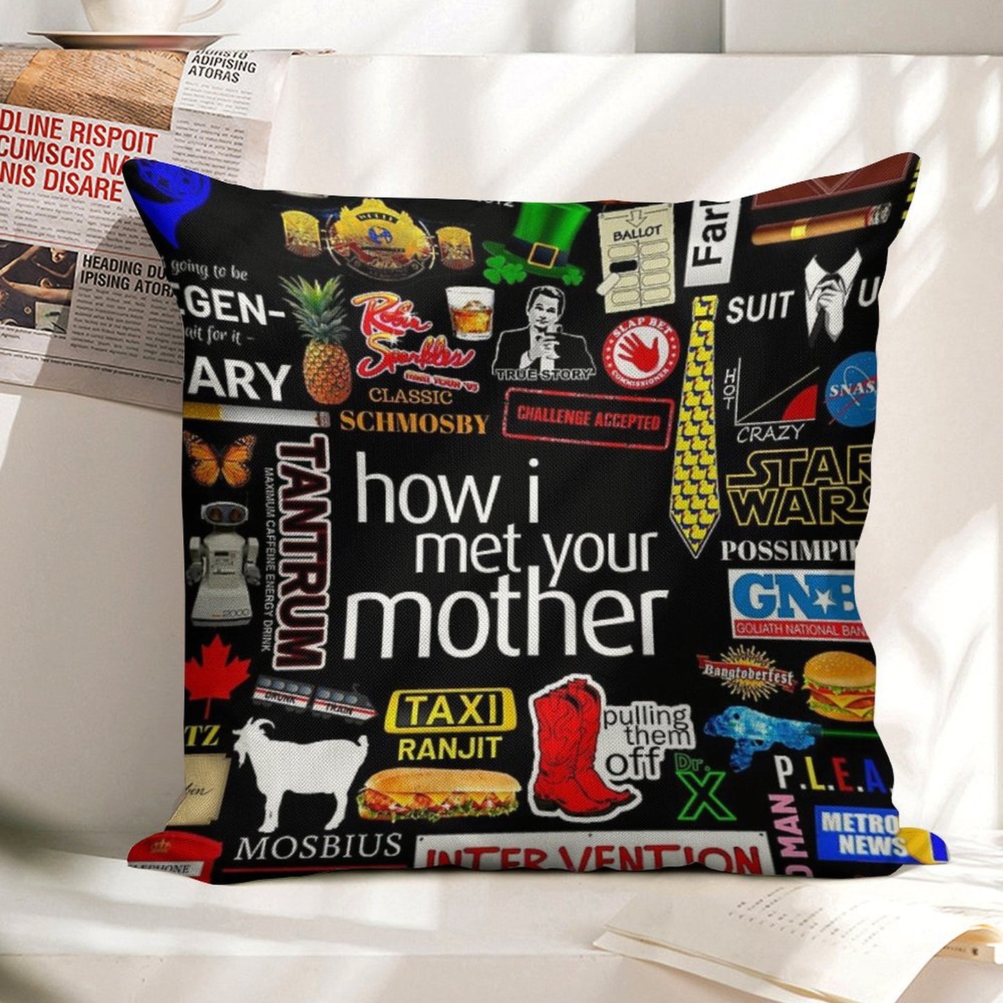How I Met Your Mother Collage Poster Iconographic - Infographic Linen Throw Pillow Cover