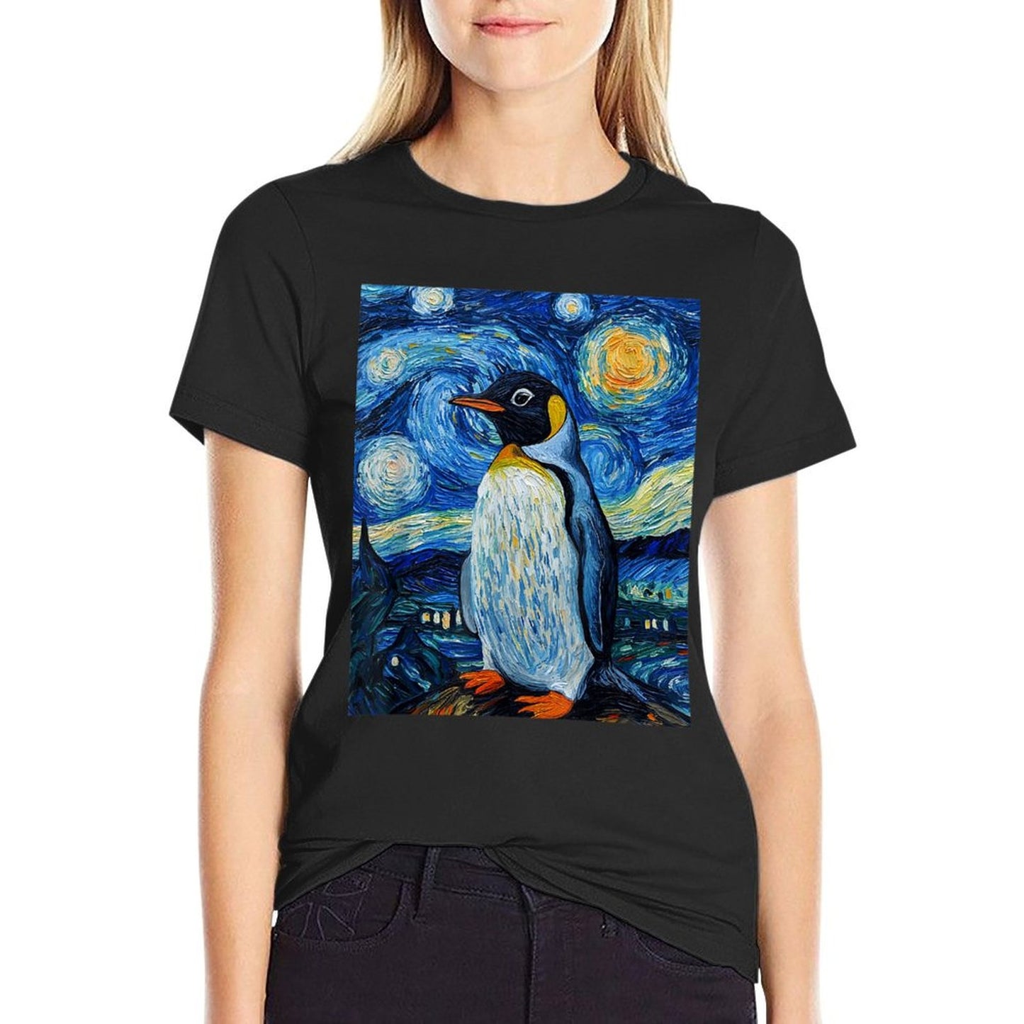 Penguin Bird - Van Gogh Style - Starry Night T-Shirt