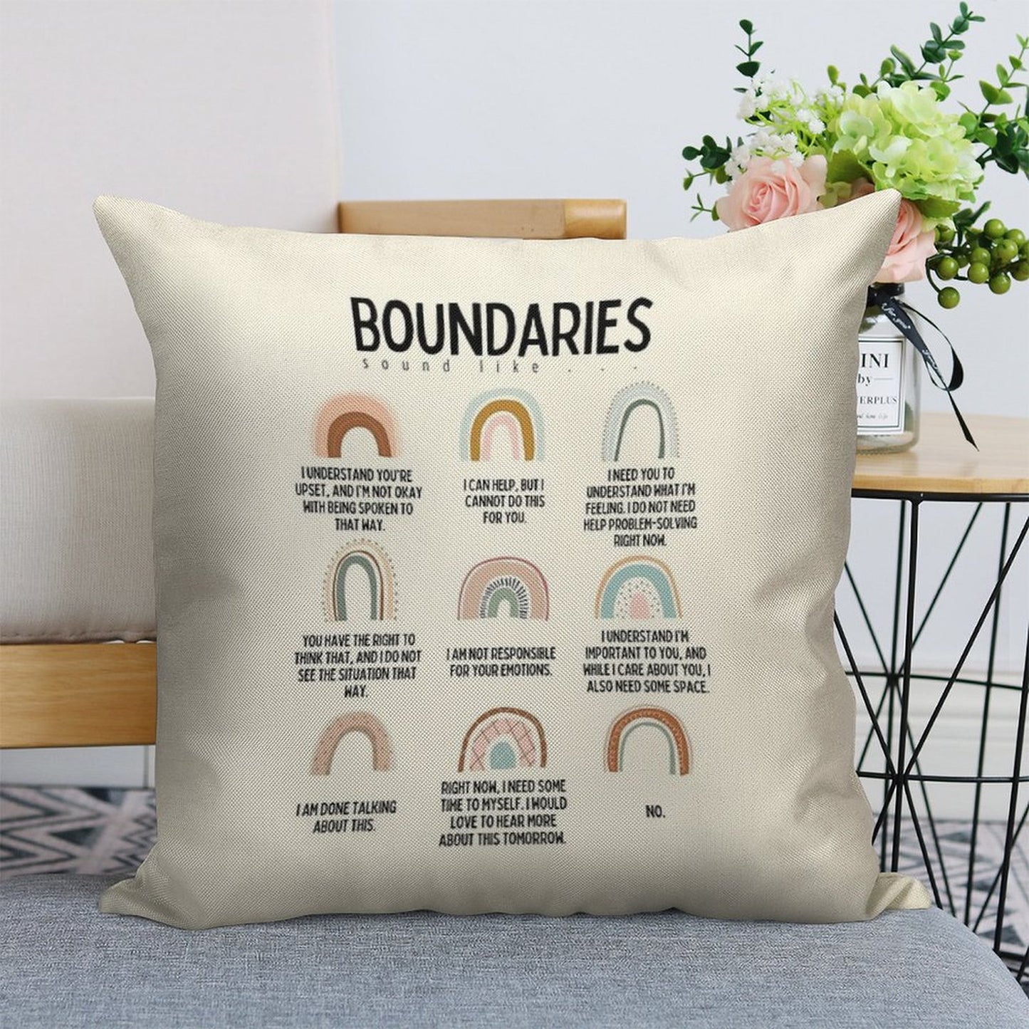 Boundaries Mental Health Reminder for Counselors Linen Throw Pillow Cover