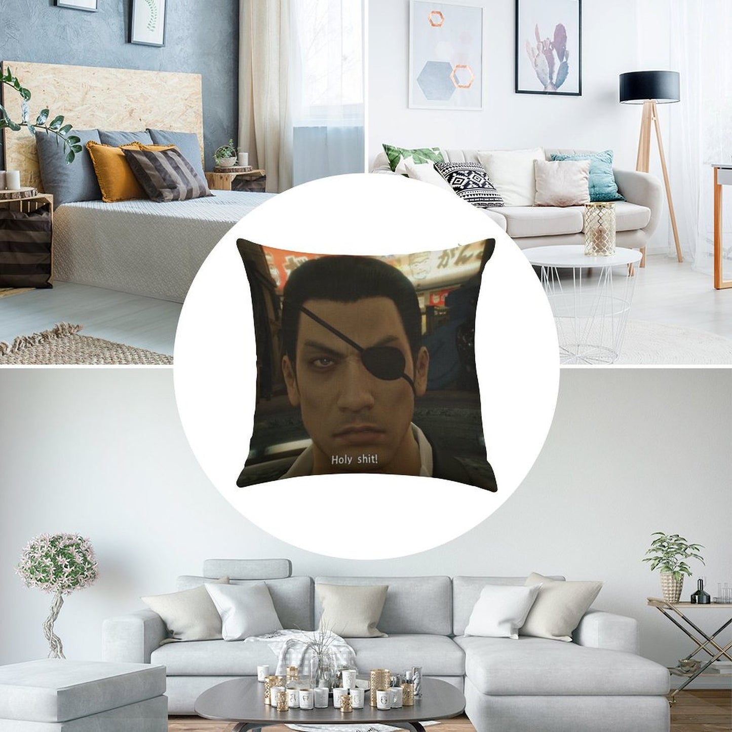 Yakuza Majima Holy Sht Linen Throw Pillow Cover
