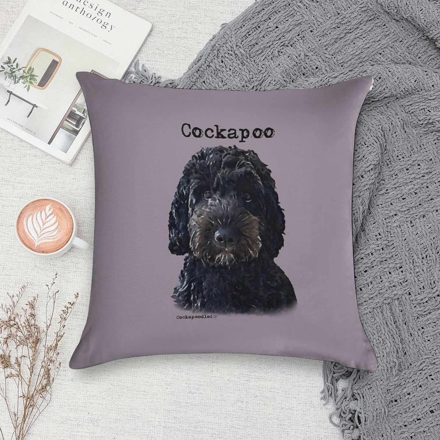 Black Cockapoo Dog Soft Durable Construction Throw Pillow