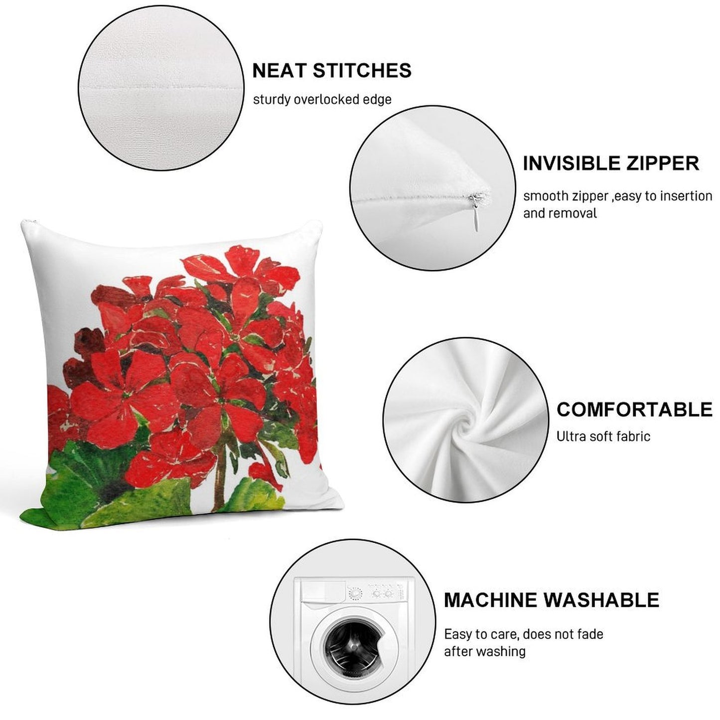 Red Geranium. Summer Geranium. Geranium Blossom. Soft Home Decor Throw Pillow