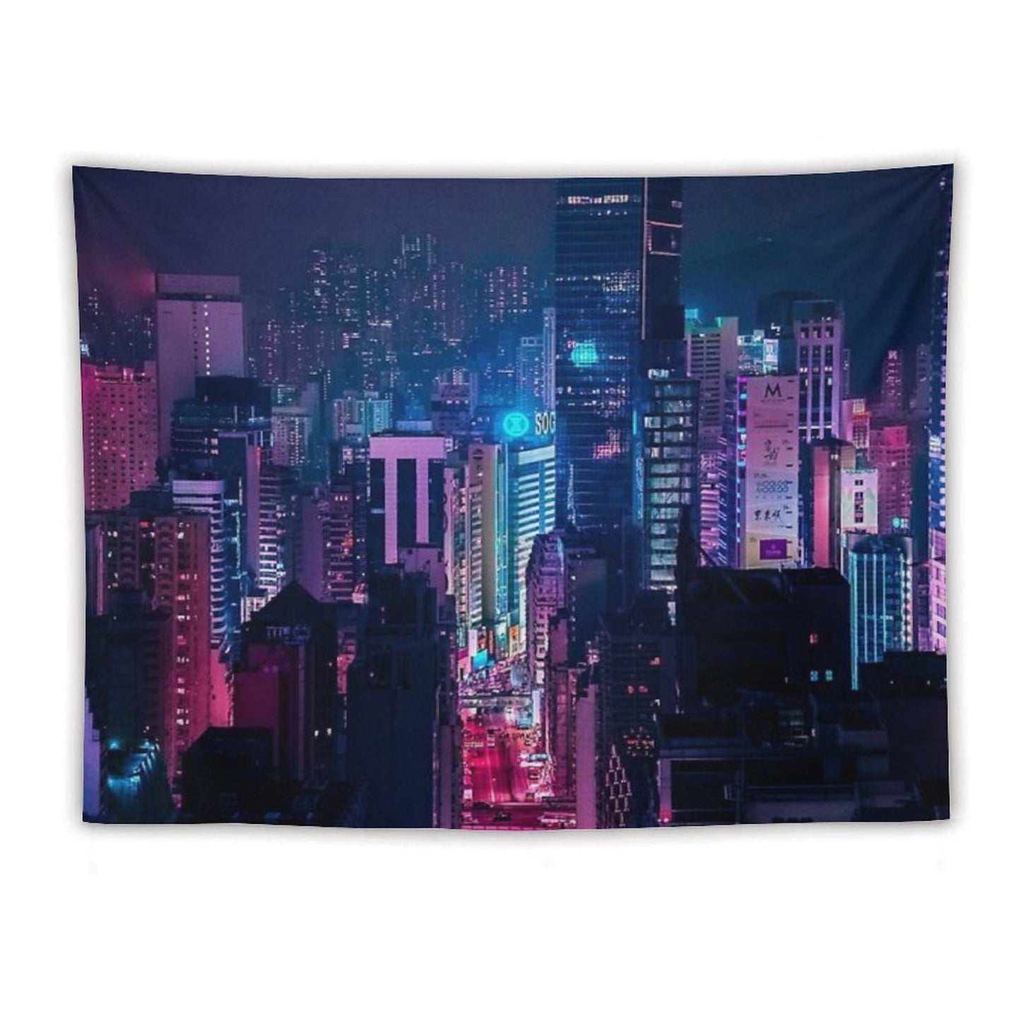 Neon City Aesthetic Tapestry