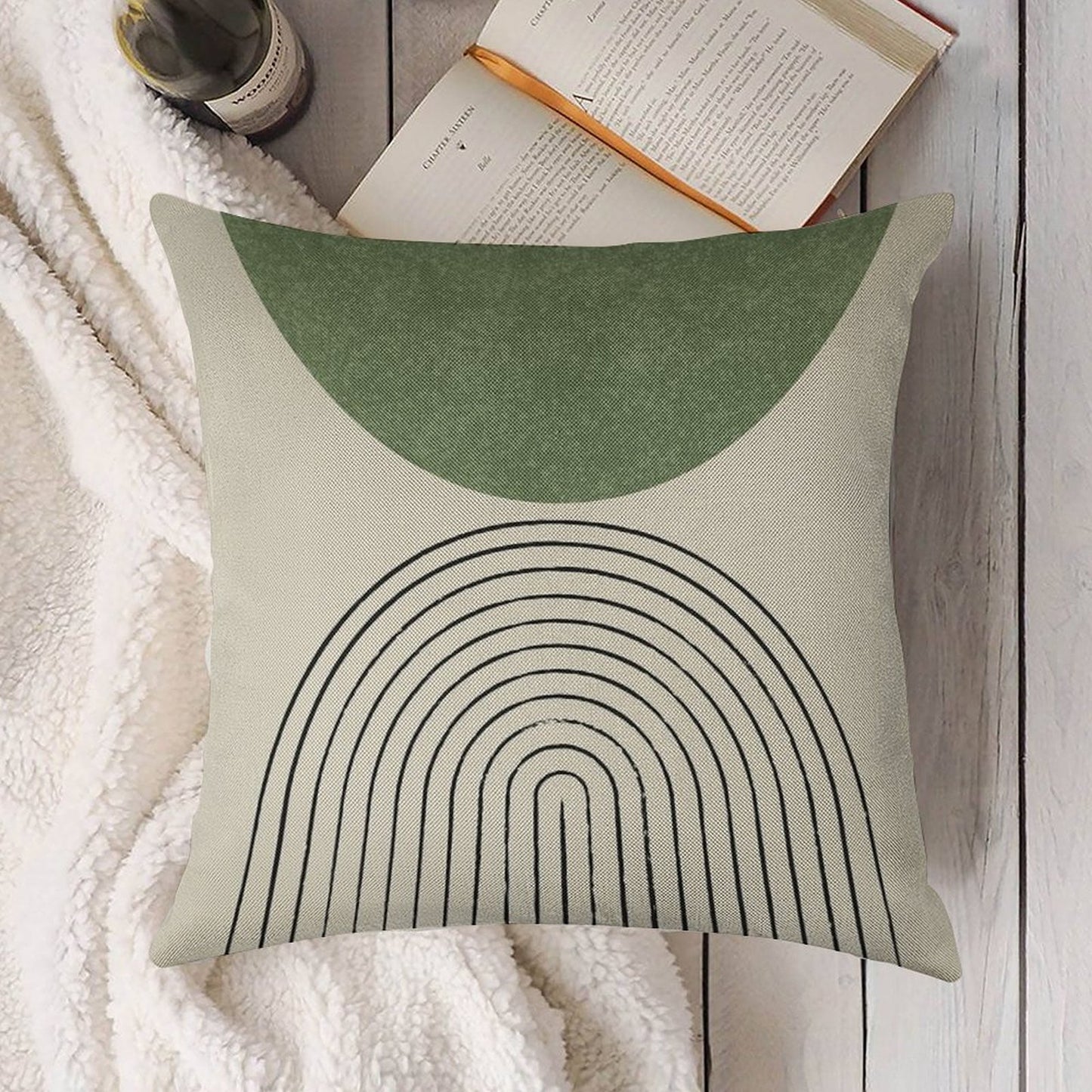 Arch Balance Green - Mid Century Modern Linen Throw Pillow Cover
