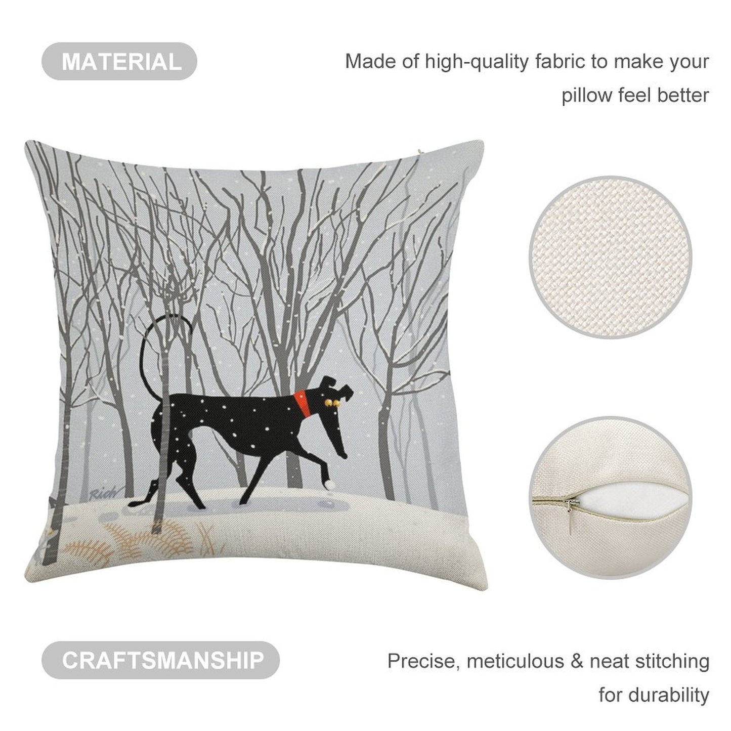 Winter Hound Linen Throw Pillow Cover