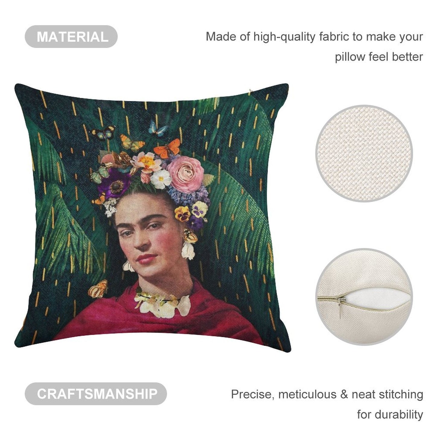 Frida Kahlo  World Women's Day Linen Throw Pillow Cover