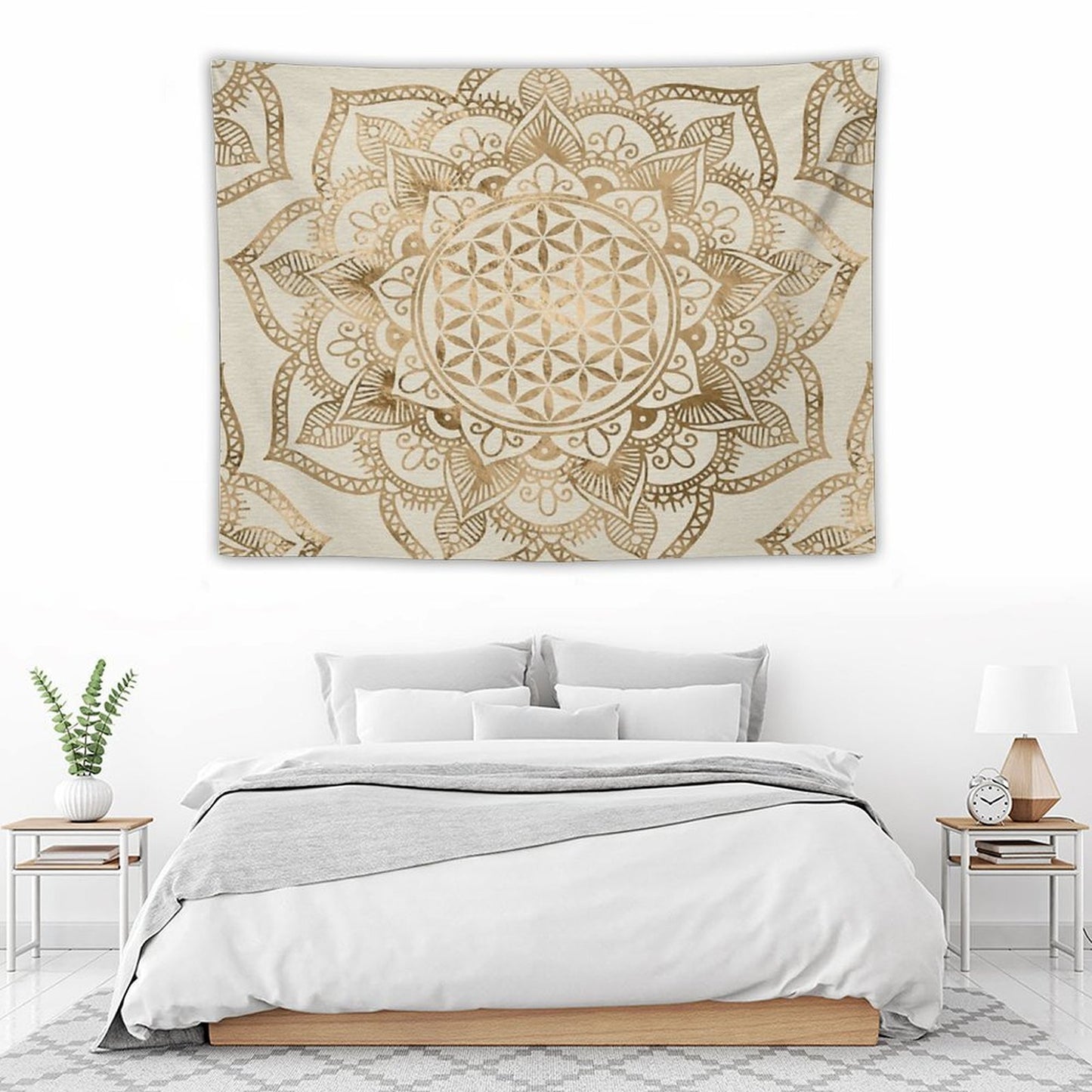 Flower of Life in Lotus - Pastel Golds And Canvas Tapestry