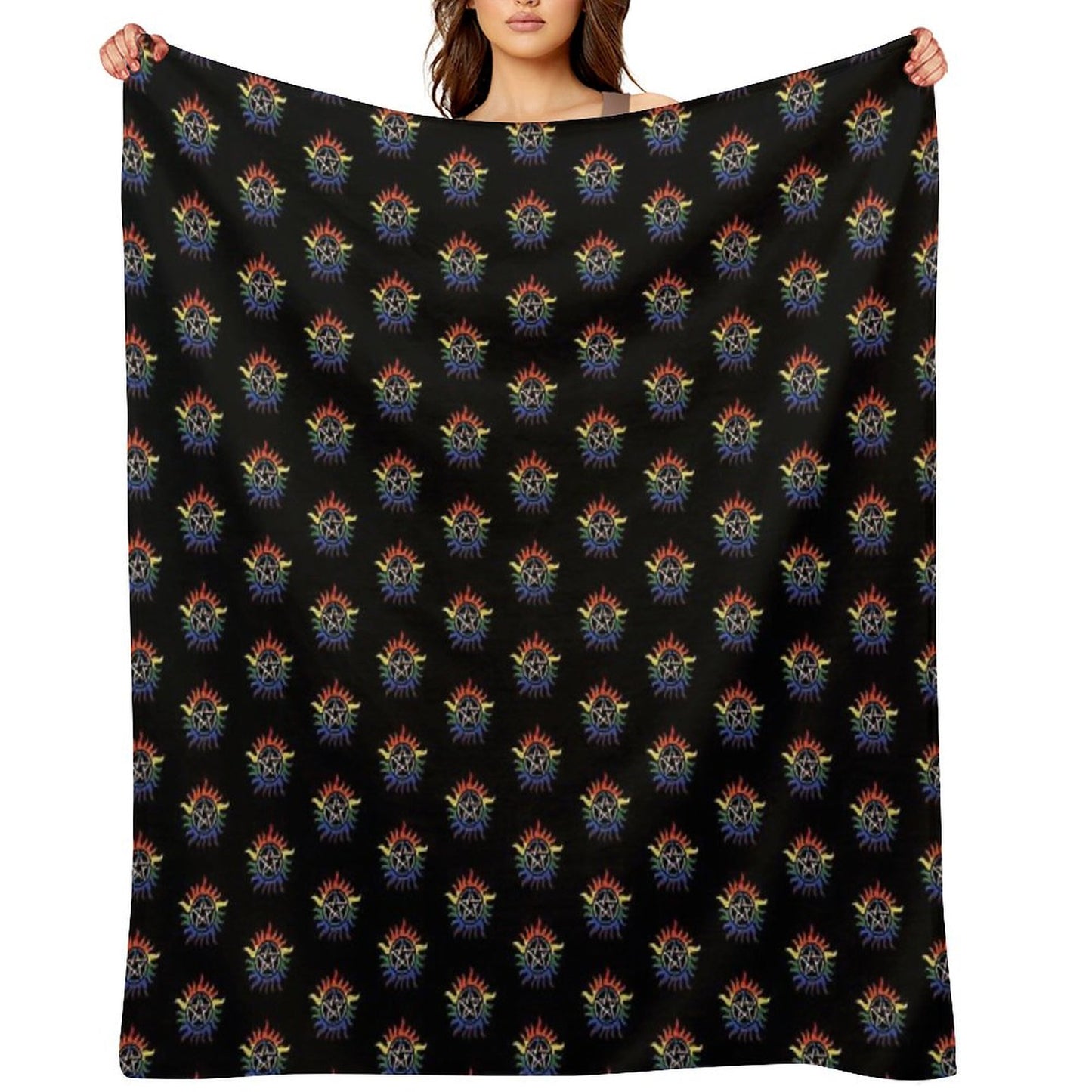 Supernatural Rainbow Pentacle Throw Blanket
