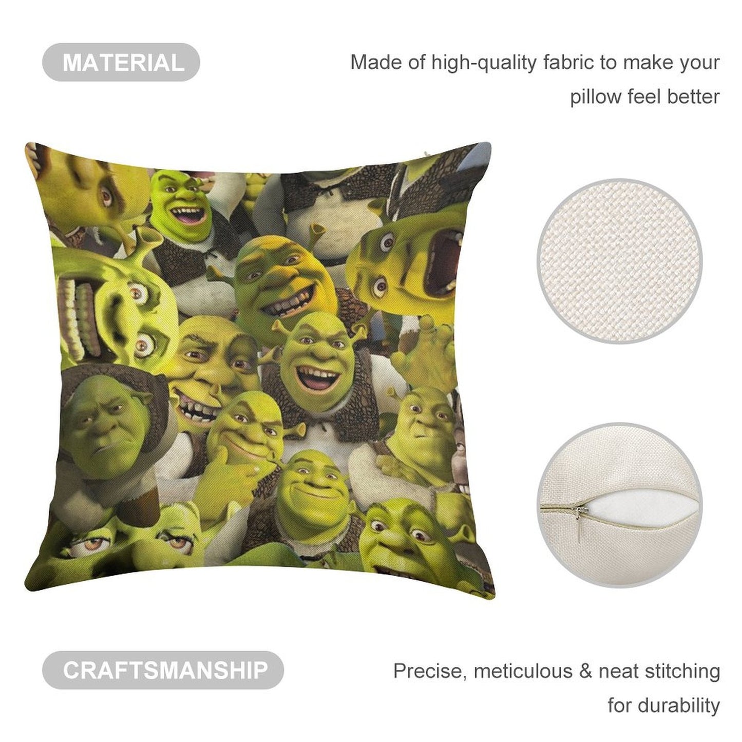 Shrek Collage Linen Throw Pillow Cover