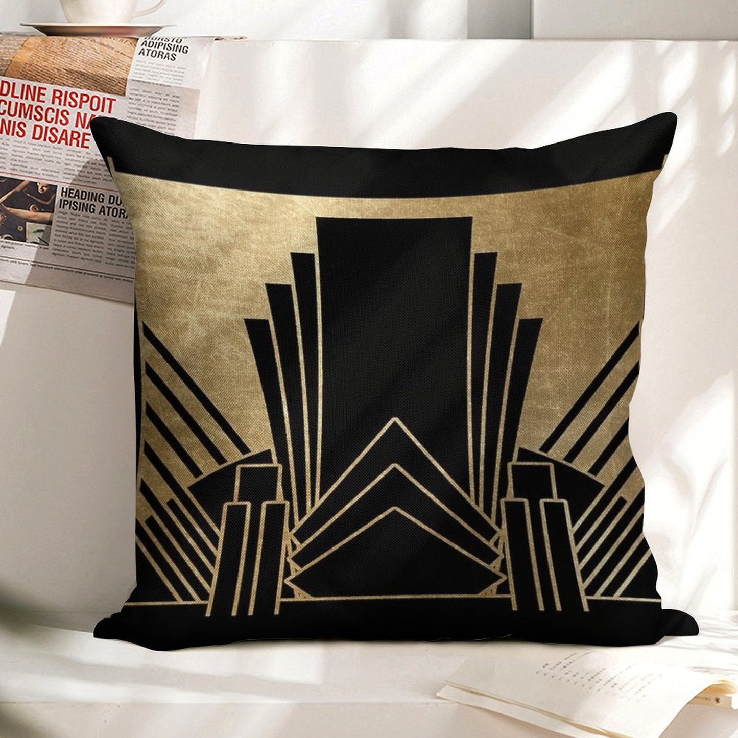 Art Deco Design Linen Throw Pillow Cover