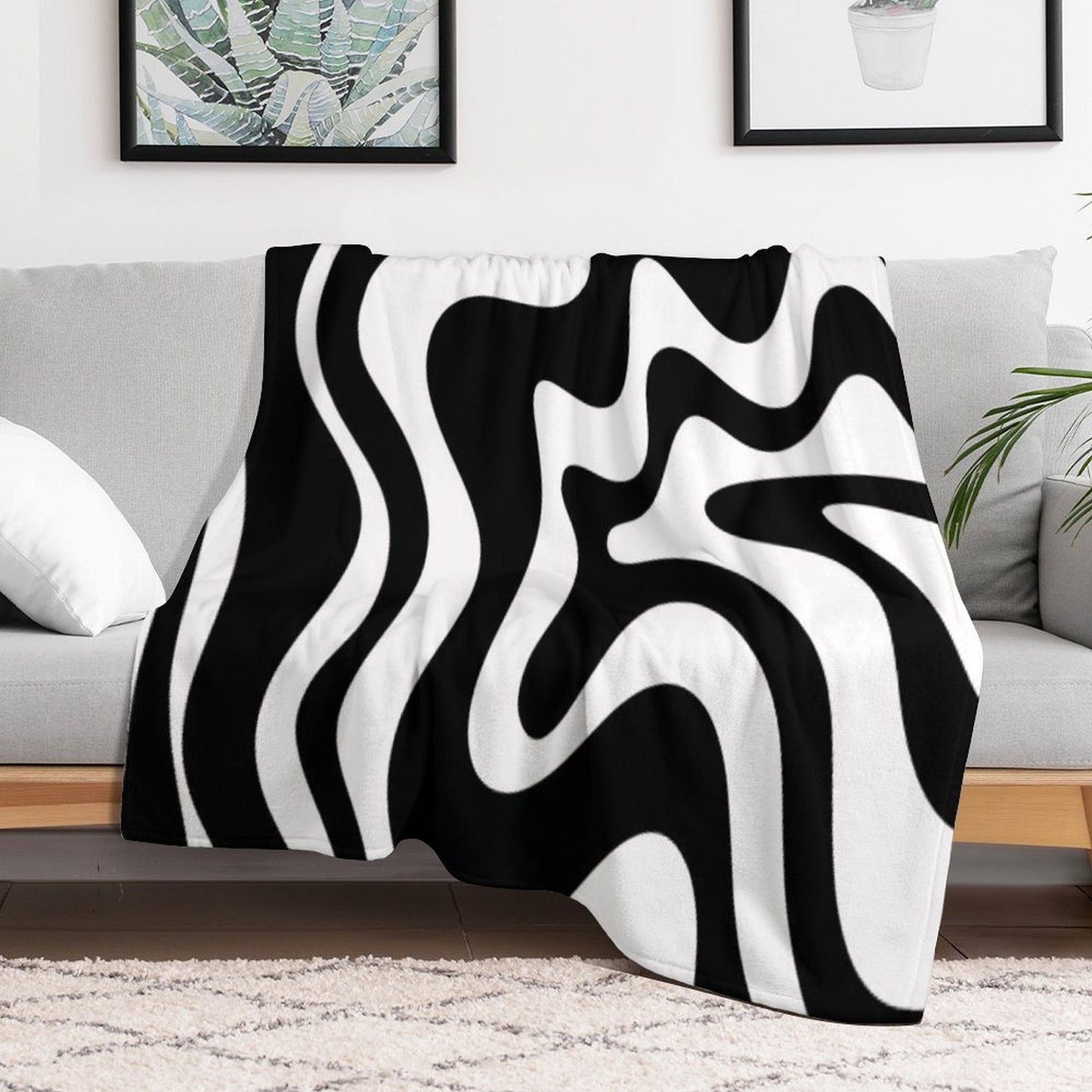 Liquid Swirl Retro Abstract Pattern in Black And White Throw Blanket