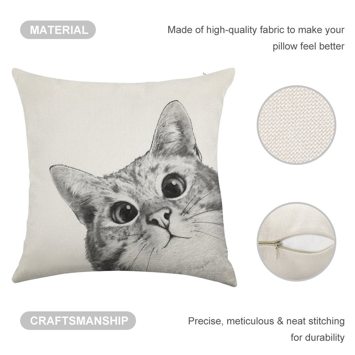 Sneaky Cat Linen Throw Pillow Cover