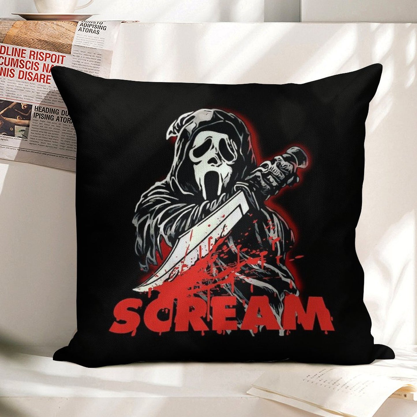 Scream Movie Linen Throw Pillow Cover