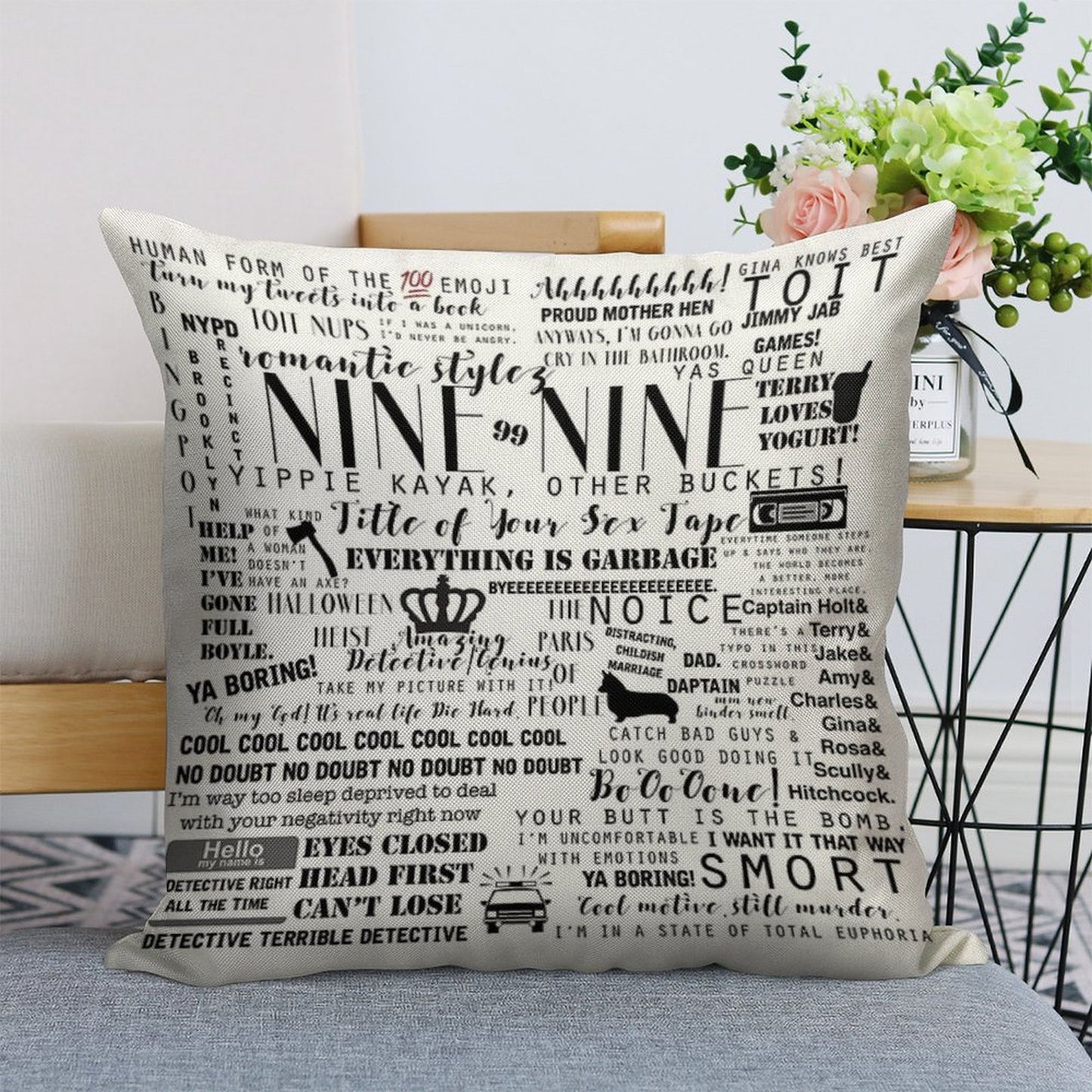 Brooklyn Nine Nine Memorable Quotes Linen Throw Pillow Cover