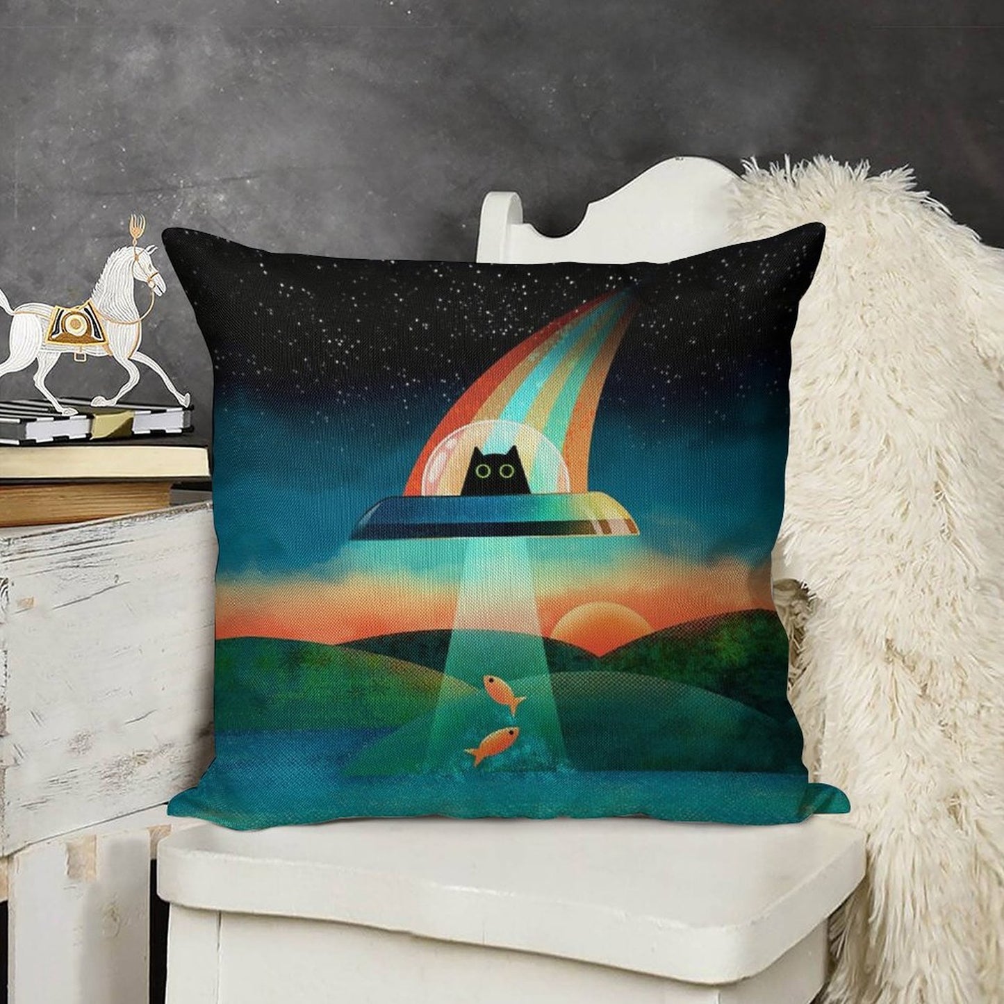 The Purrfect Alien Linen Throw Pillow Cover