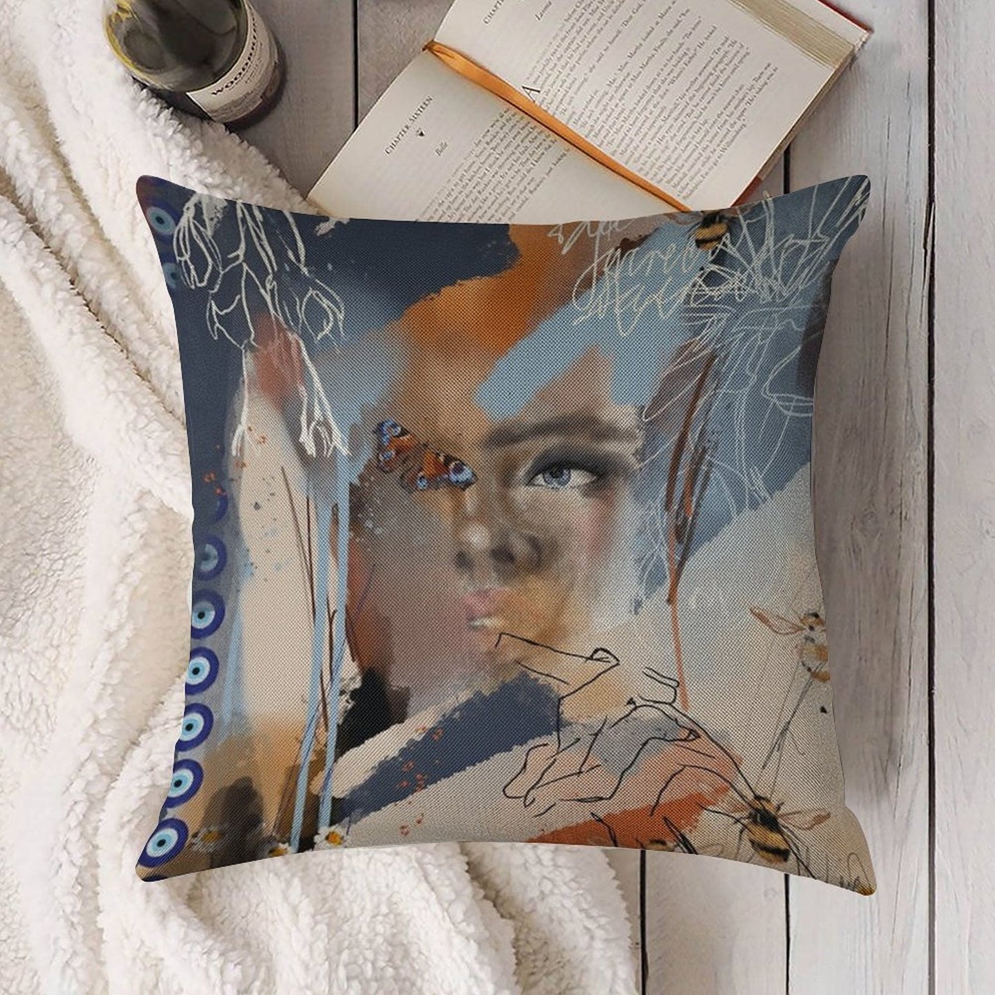 Wings of Psyche Linen Throw Pillow Cover