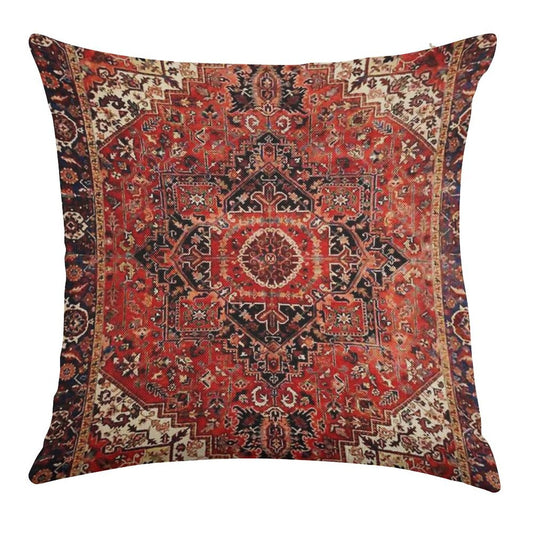 Heriz Antique Vintage Boho Persian Carpet Print Linen Throw Pillow Cover