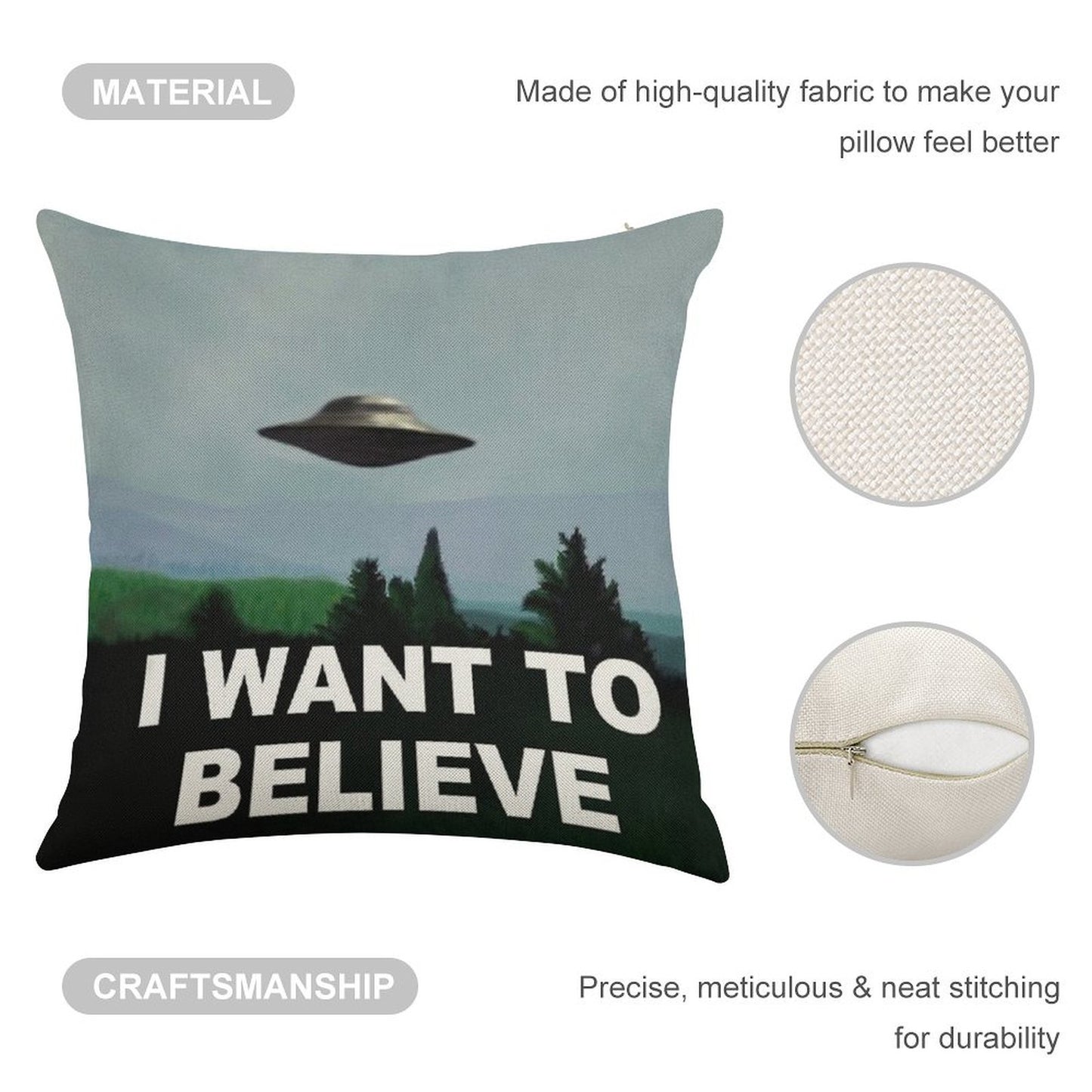 I Want to Believe Linen Throw Pillow Cover