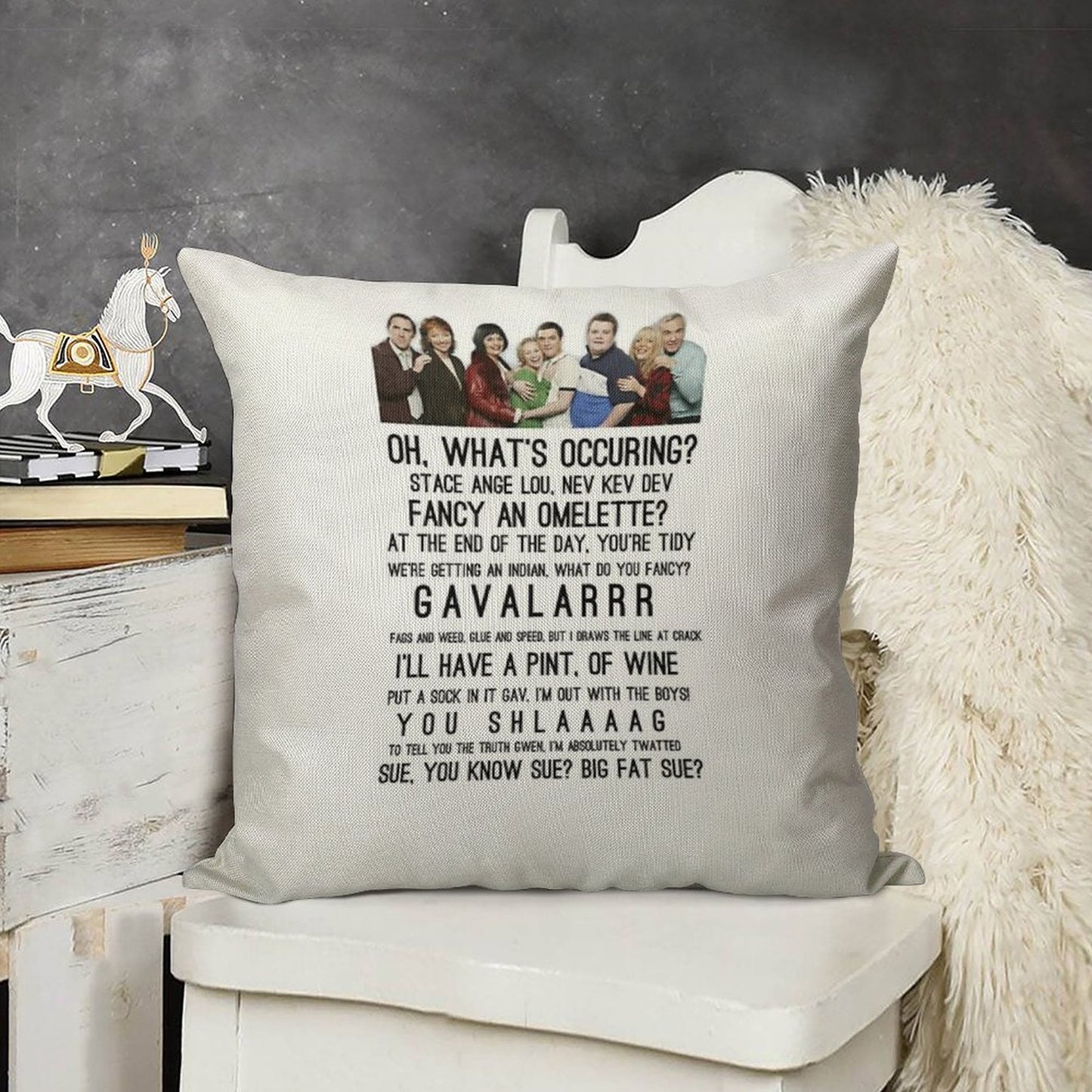 Gavin And Stacey Linen Throw Pillow Cover