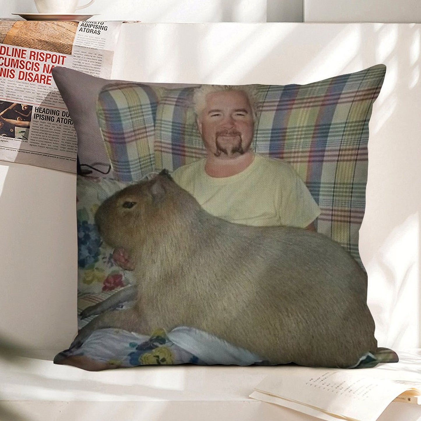 Guy Fieri with Capybara Linen Throw Pillow Cover
