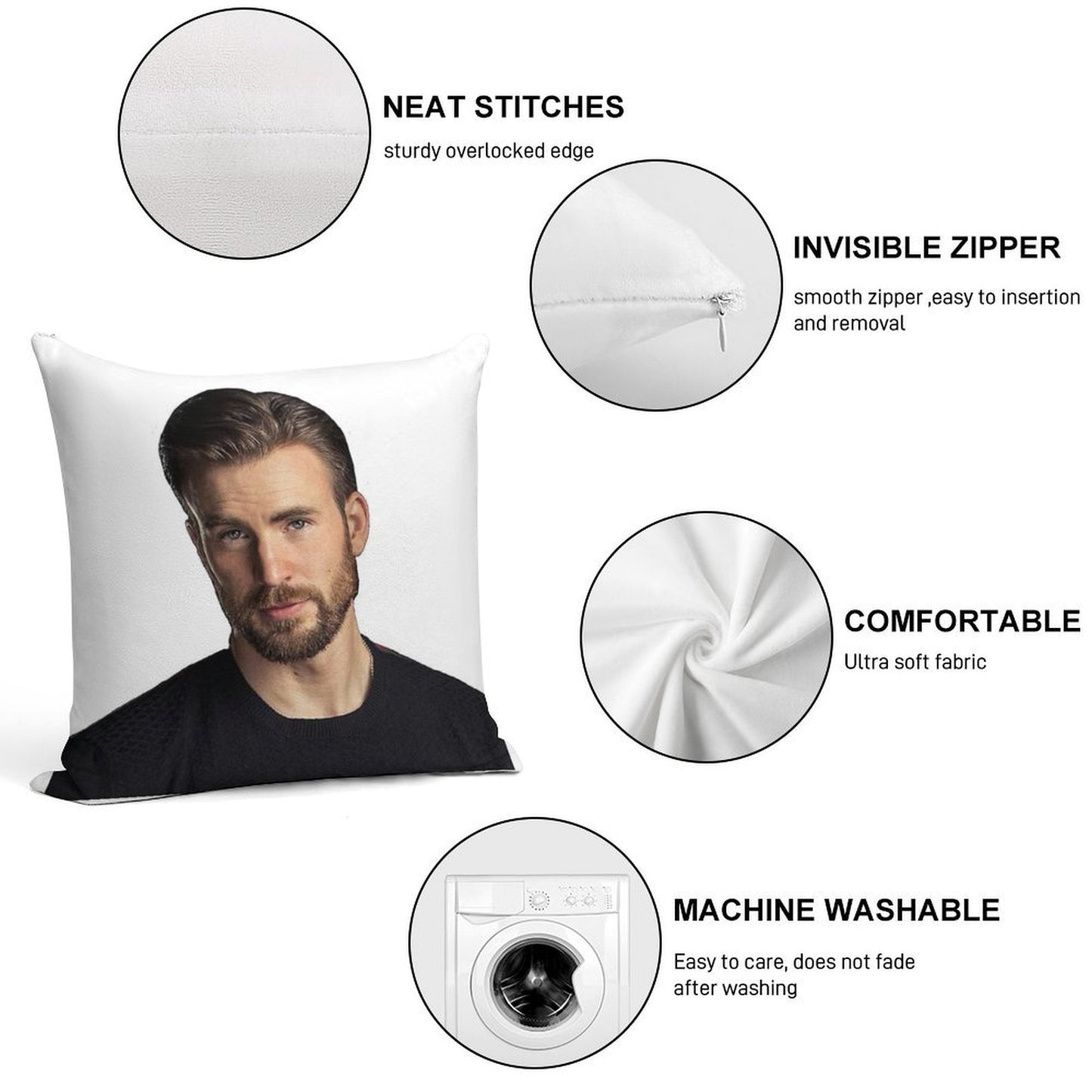 Chris Evans Being Hot Soft Fade-Resistant Throw Pillow