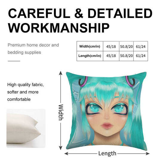 Hatsune Miku Deep Sea Lily Print Linen Throw Pillow Cover