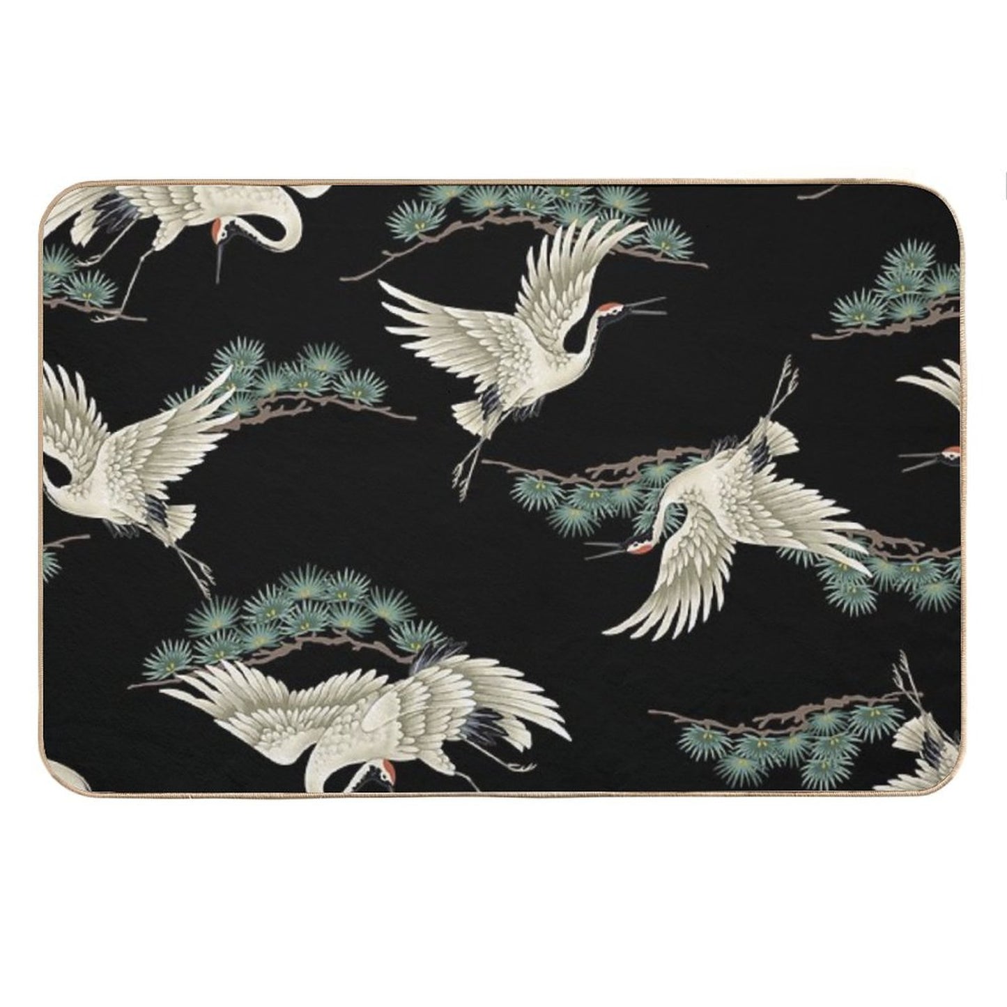 Japanese Cranes in Embroidered Style Bath Mat