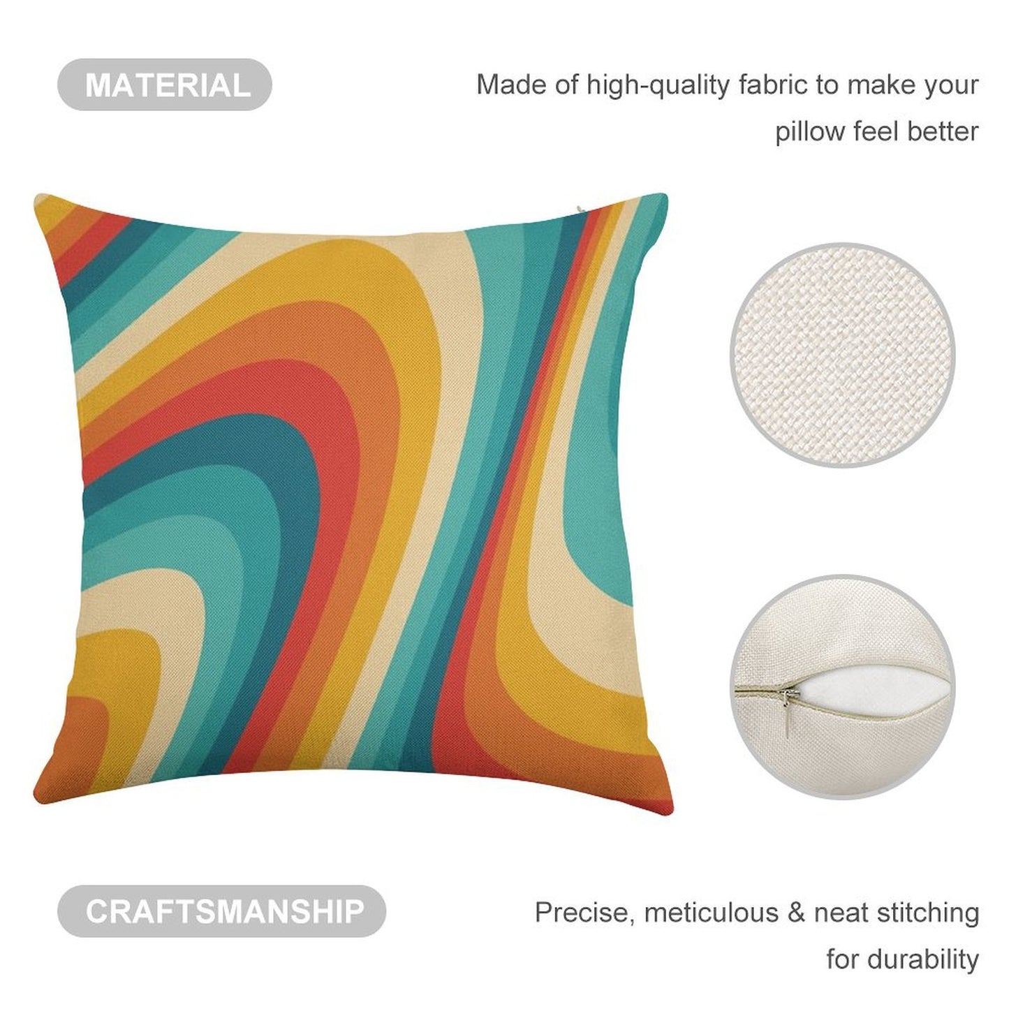 70s Retro Aesthetic Linen Throw Pillow Cover
