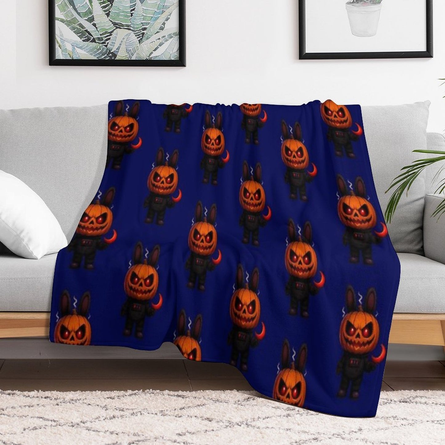 Halloween Pumpkin Monster Creepy Cute Art Throw Blanket