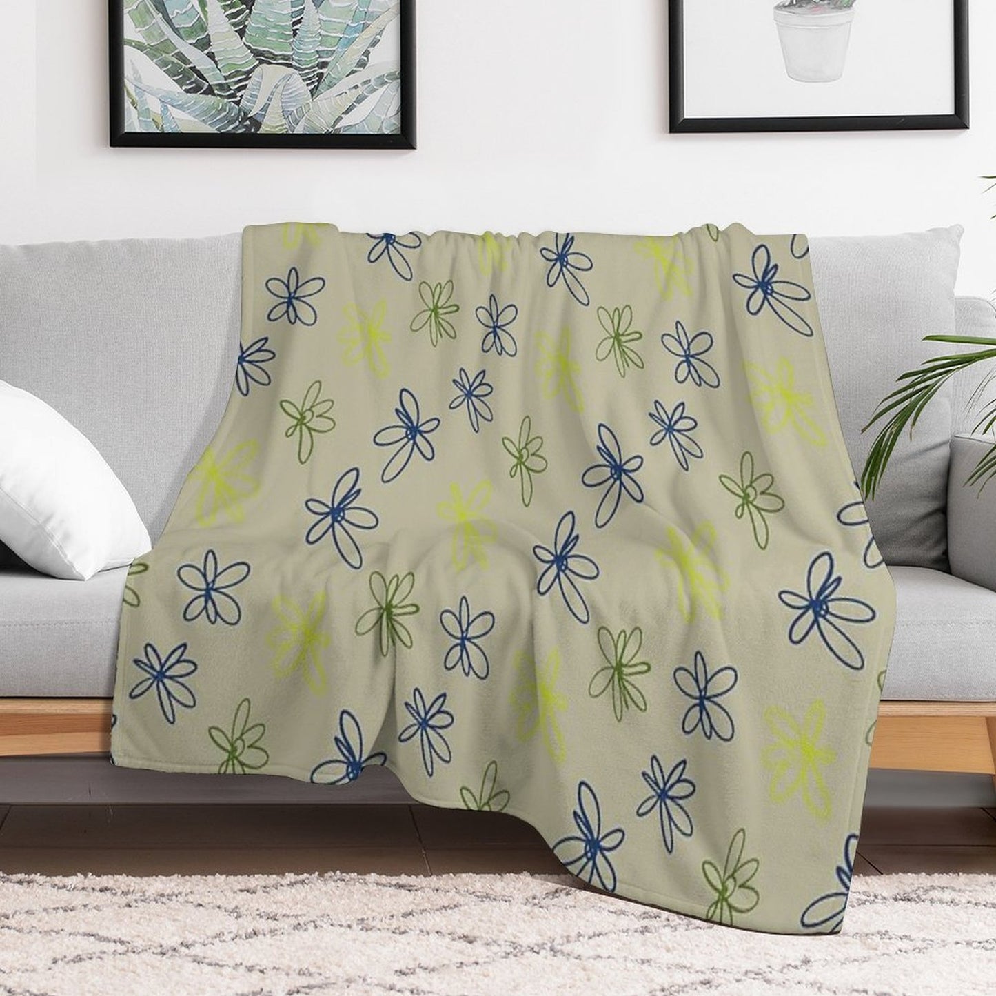 Daisy Whispers - Minimalist Leaf Pattern Throw Blanket